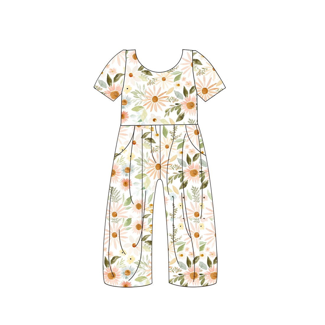 preorder SR1847 pink flowers short sleeve girls jumpsuits