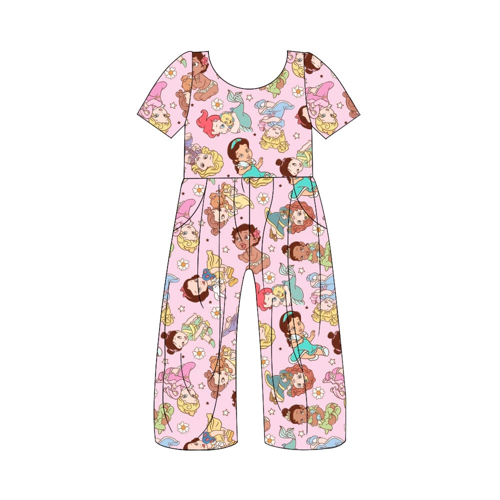preorder SR1853 cartoon princess pink short sleeve girls jumpsuits