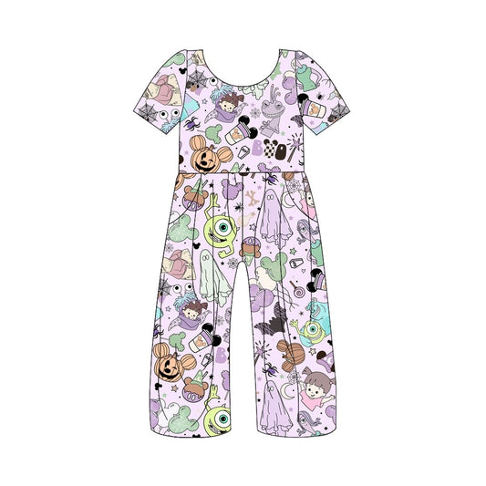 preorder SR1854 Halloween cartoon animals spooky purple short sleeve girls jumpsuits