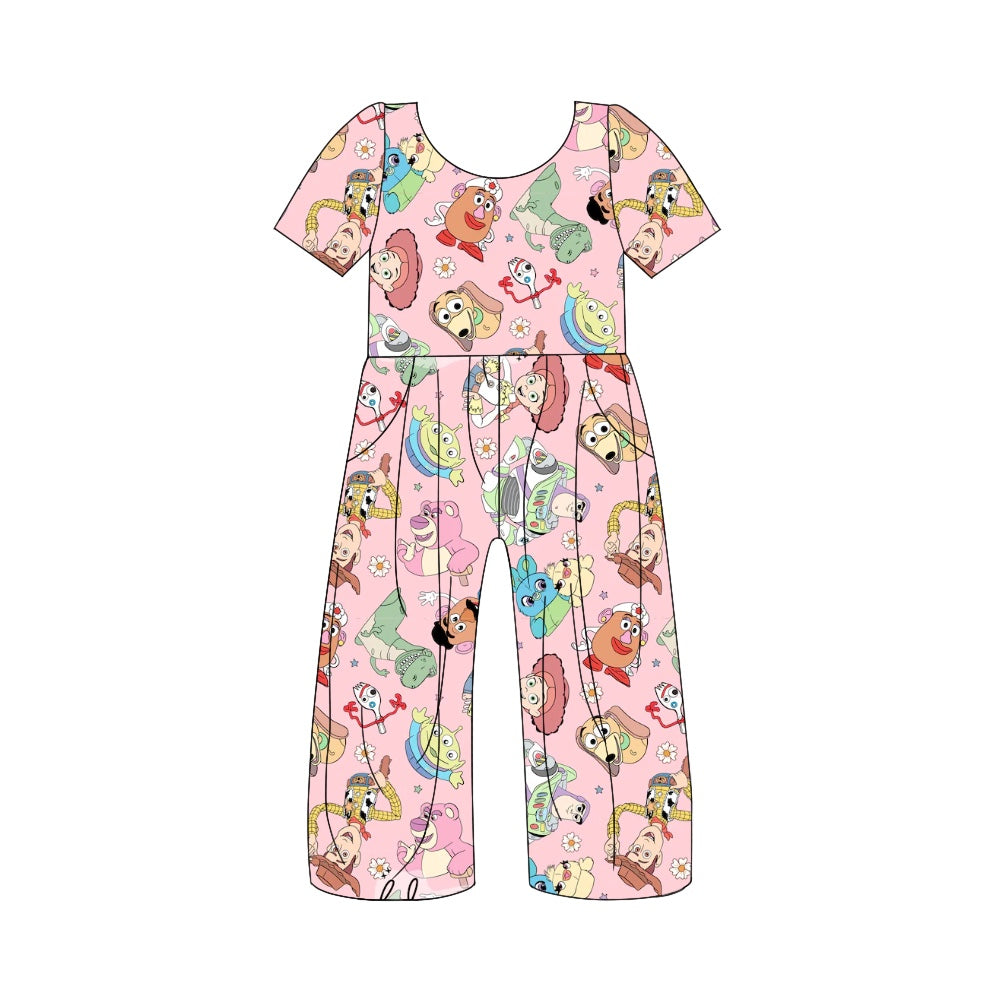 preorder SR1855 cartoon toy dog pink short sleeve girls jumpsuits