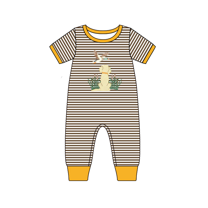 preorder SR1864 mallard duck dog striped orange short sleeve boys romper
