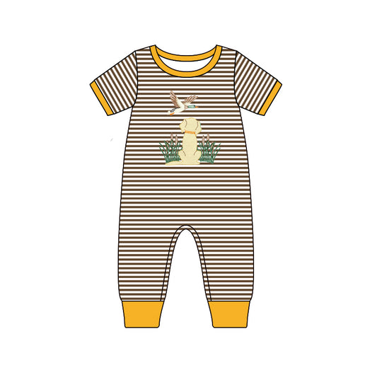 preorder SR1864 mallard duck dog striped orange short sleeve boys romper