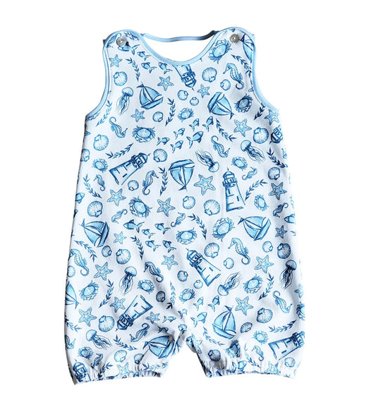 preorder SR1875 sailboat starfish blue sleeveless boys romper