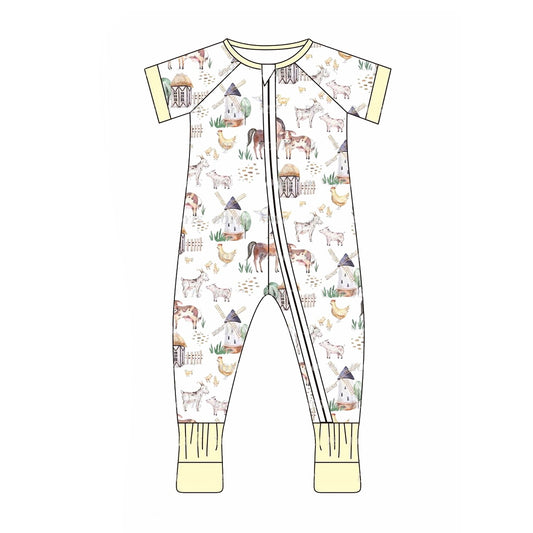preorder SR1876 farm chick horse house short sleeve boys zipper romper