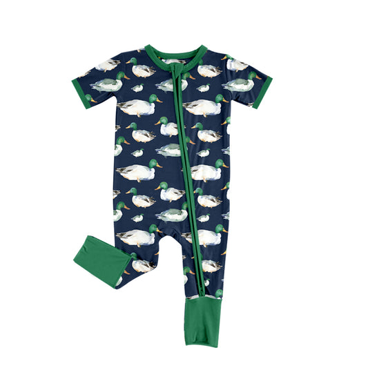 preorder SR1897 mallard duck navy blue short sleeve zipper boys romper