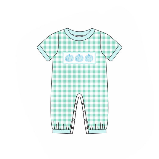 preorder SR1905 on October we are wear pumpkin cyan short sleeve boys romper