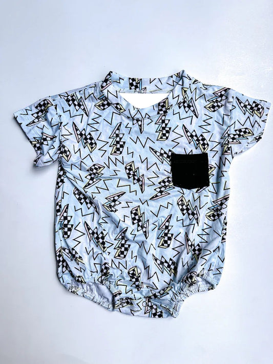 preorder SR1906 checkered flash pocket blue short sleeve boys romper