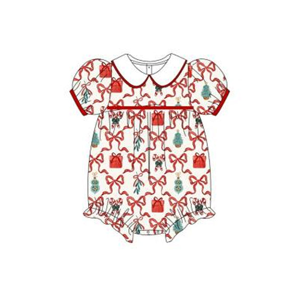 preorder SR1910 Christmas bow cane candy red short sleeve girls romper