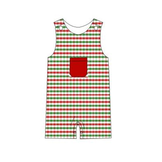 preorder SR1911 Christmas red green checkered pockets sleeveless boys romper
