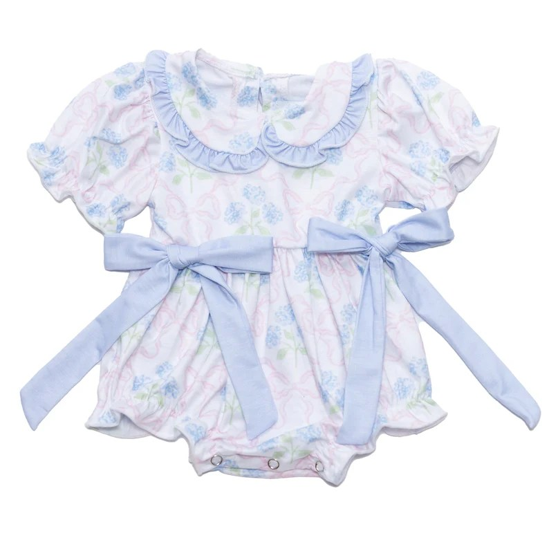 preorder SR1919 blue flowers pink bows short sleeve girls romper