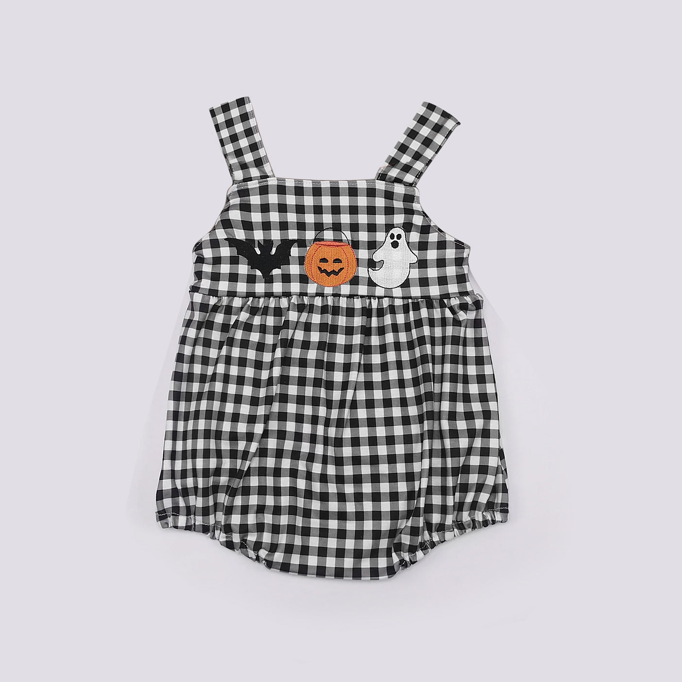 preorder SR1935 Halloween spooky pumpkin black checkered boys romper