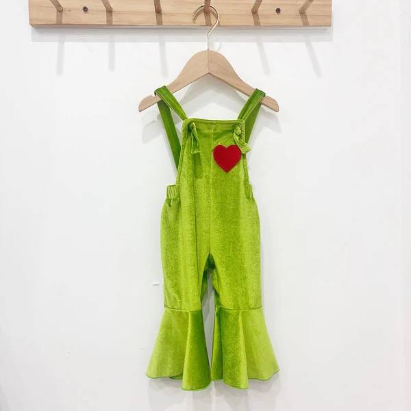Preorder SR1936 green velvet heart girls jumpsuits