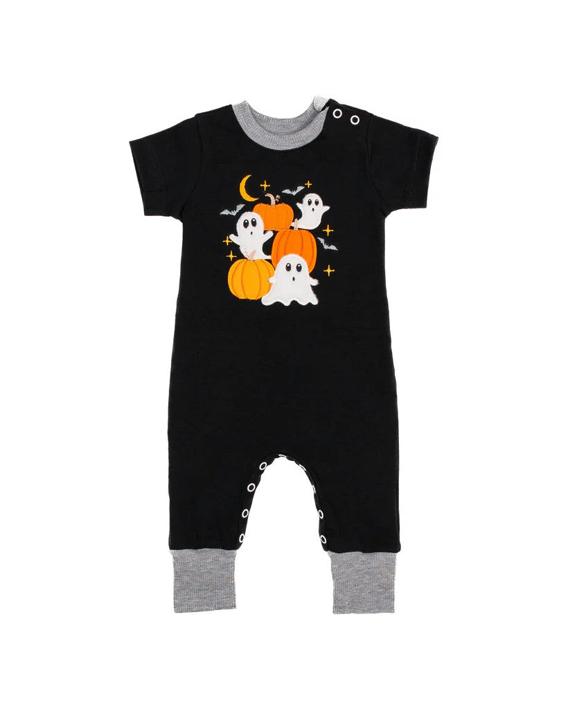 preorder SR1950 Halloween spooky pumpkin black short sleeve boys romper