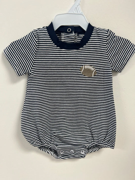 preorder SR1957 football navy blue striped short sleeve boys romper