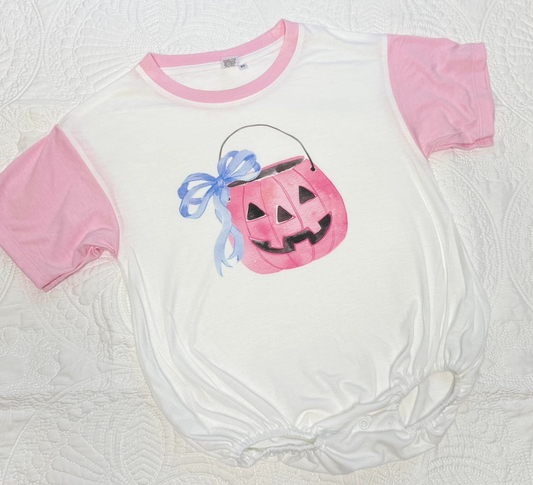 preorder SR1966 Halloween pink pumpkin bows short sleeve girls romper