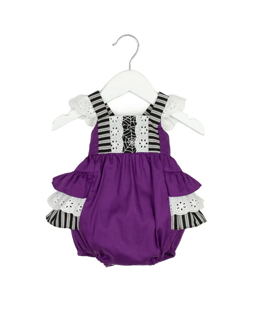 preorder SR1973 Halloween spider web purple girls romper