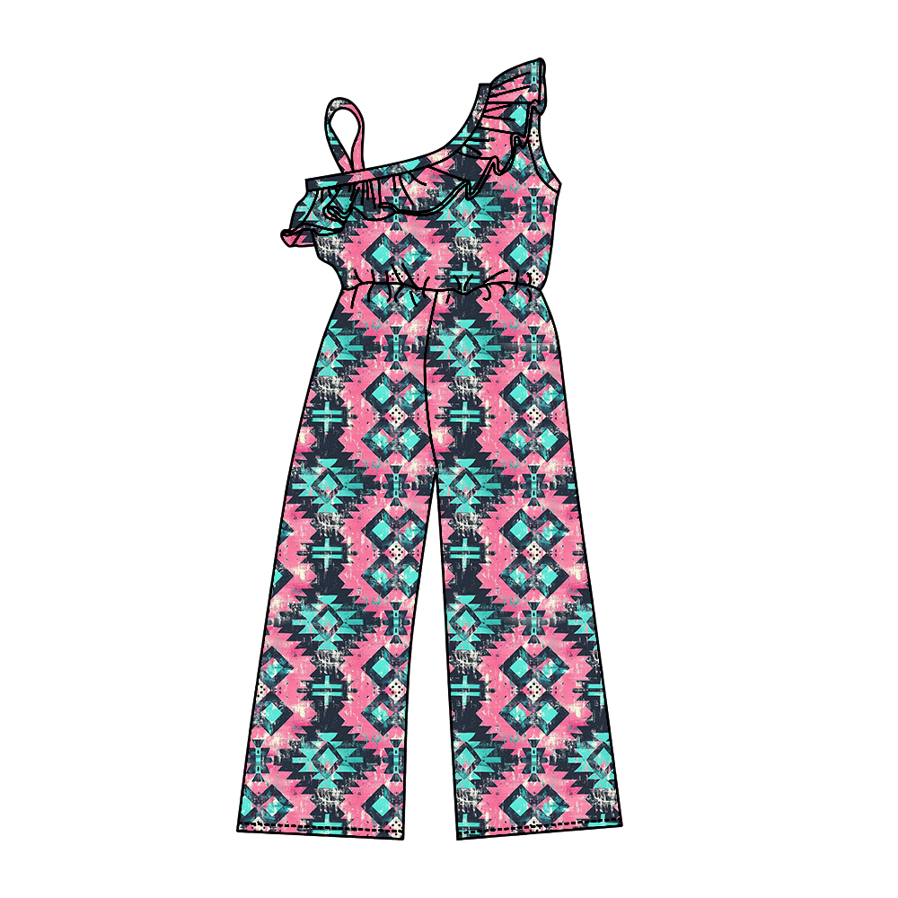 Preorder SR1976 Western Aztec hot pink girls jumpsuits