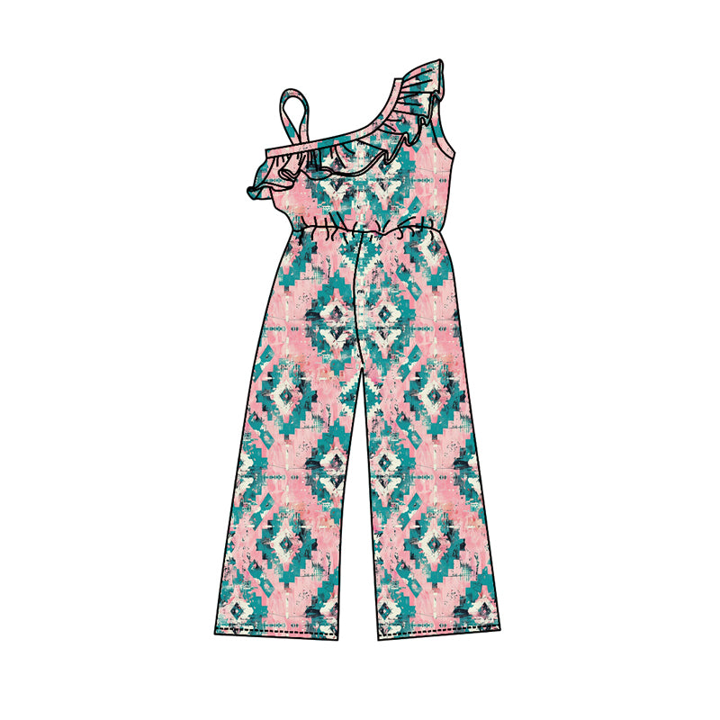 Preorder SR1978 Western Aztec pink girls jumpsuits