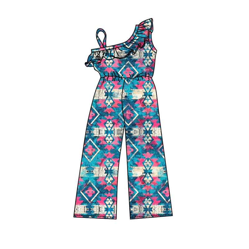 Preorder SR1979 Western Aztec blue girls jumpsuits