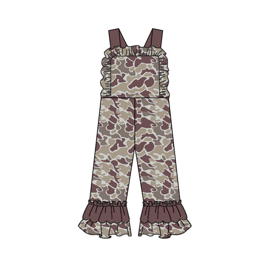 Preorder SR1999 dark brown camo sleeveless girls jumpsuits