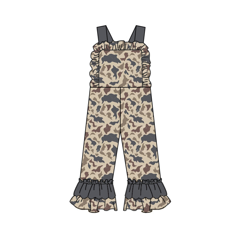 Preorder SR2003 dark grey camo sleeveless girls jumpsuits
