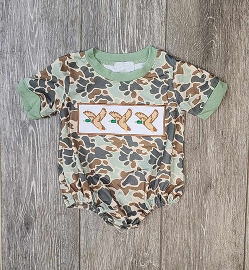 preorder SR2011 hunting camo mallard duck green short sleeve boys romper