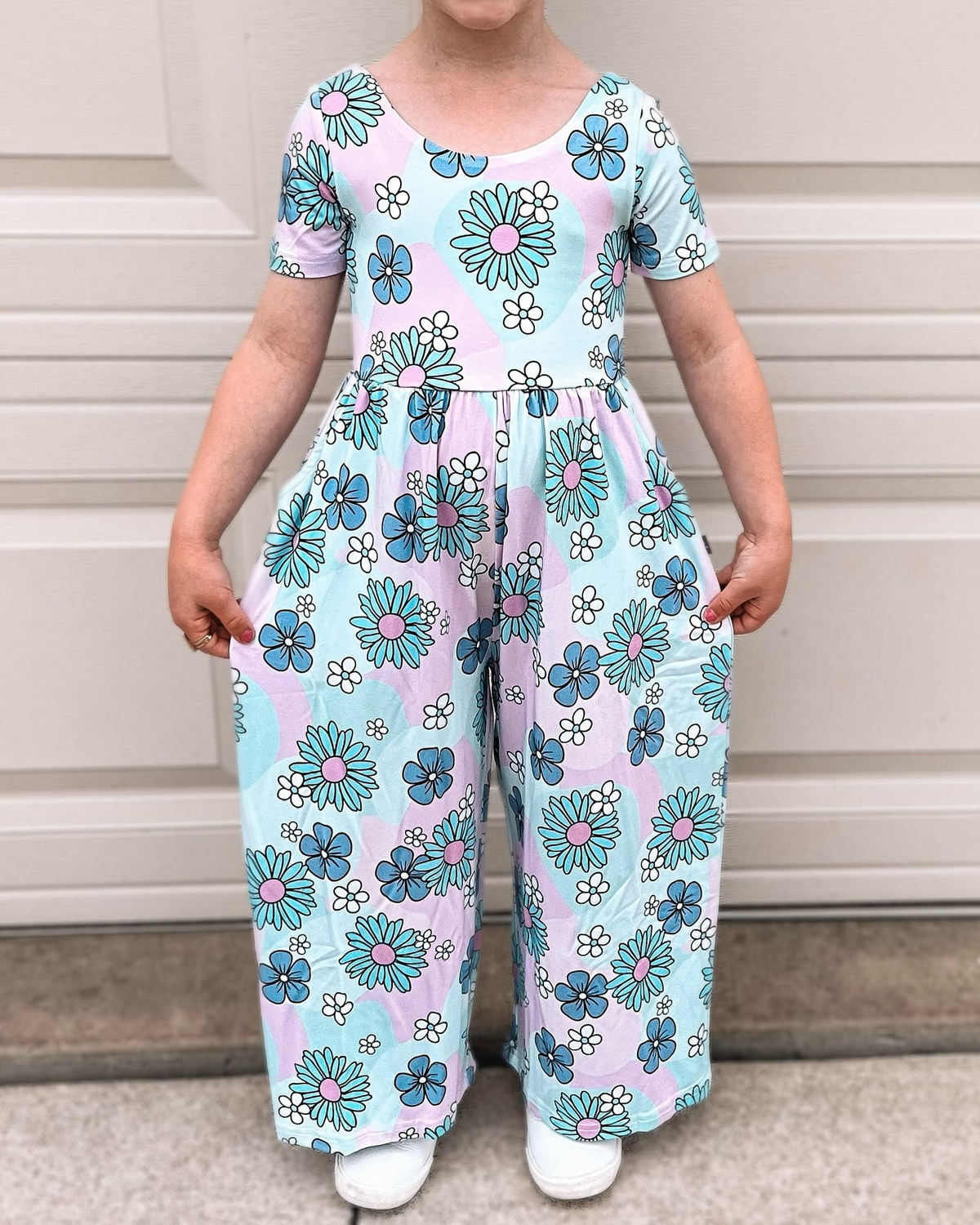 Preorder SR2014 colorful flowers pink blue short sleeve girls jumpsuits