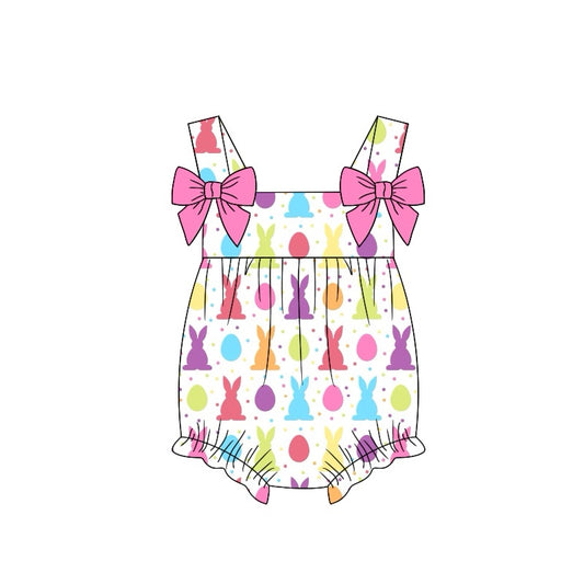 preorder SR2025 Easter colorful bunny rabbit egg hot pink bows sleeveless girls romper