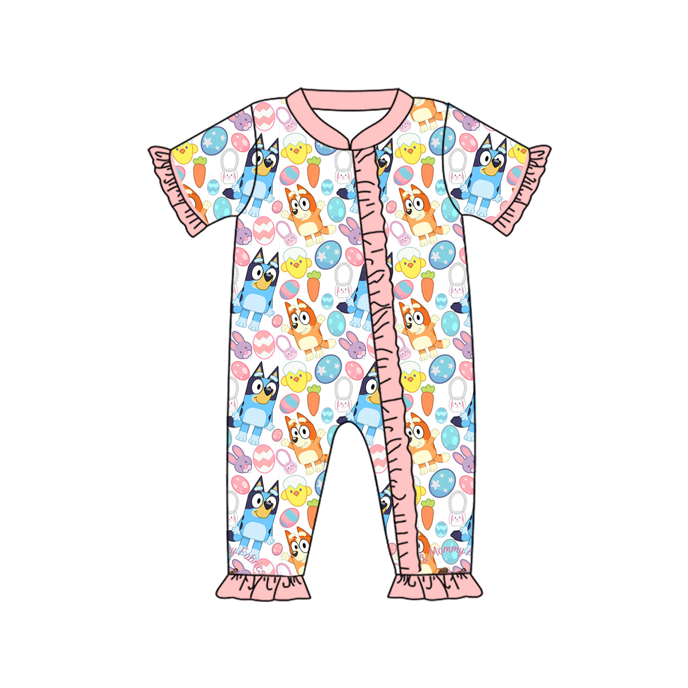 preorder SR2031 Easter cartoon blue dog colorful egg pink short sleeve zipper girls romper