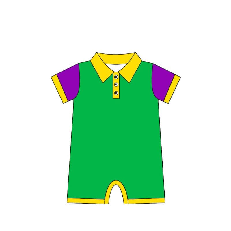 preorder SR2036 Mardi Gras purple green yellow short sleeve boys romper