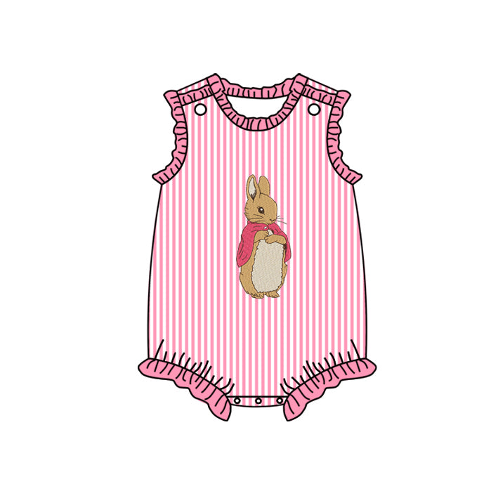 preorder SR2041 Easter cute bunny rabbit pink striped sleeveless girls romper