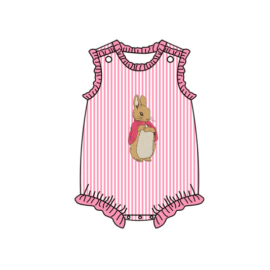 preorder SR2041 Easter cute bunny rabbit pink striped sleeveless girls romper