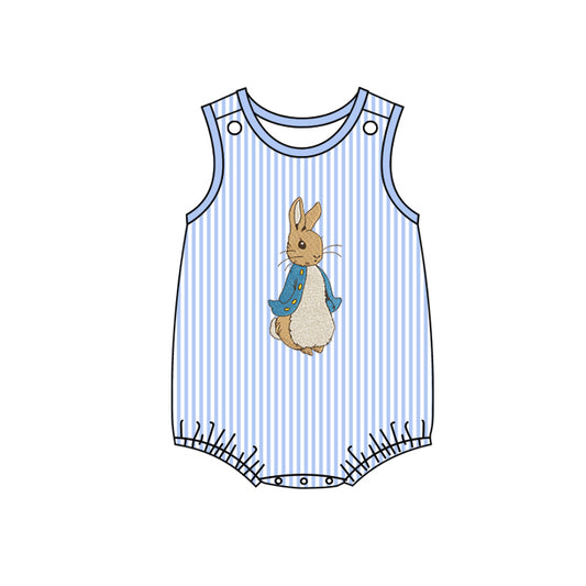 preorder SR2042 Easter cute bunny rabbit blue striped sleeveless girls romper