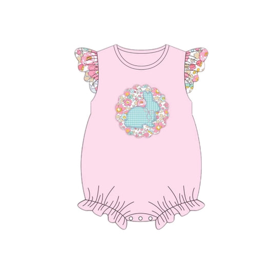 preorder SR2054 Easter cute bunny rabbit flowers pink flutter sleeve girls romper