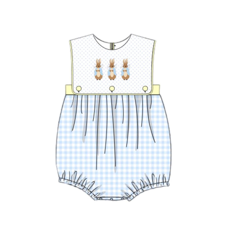 preorder SR2056 Easter cute bunny rabbit blue checkered bows sleeveless boys romper