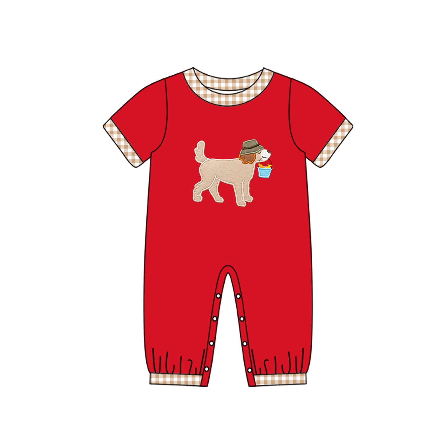 preorder SR2062 Hunting season dog fish red short sleeve boys romper