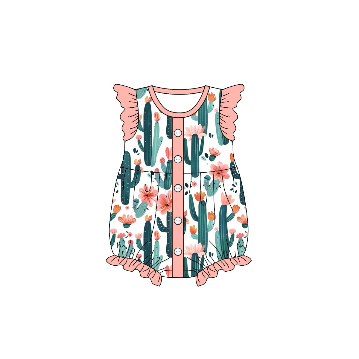 preorder SR2075 Western cactus flowers pink flutter sleeve girls romper