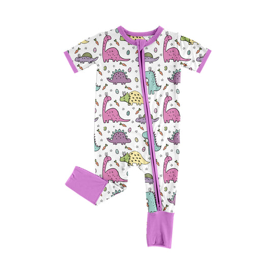 preorder SR2096 Easter carrot dinosaur purple short sleeve zipper girls romper