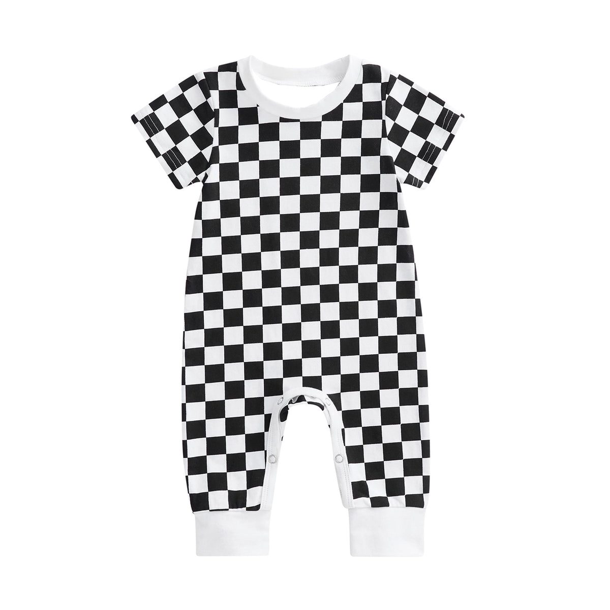 preorder SR2100 black checkered short sleeve boys romper
