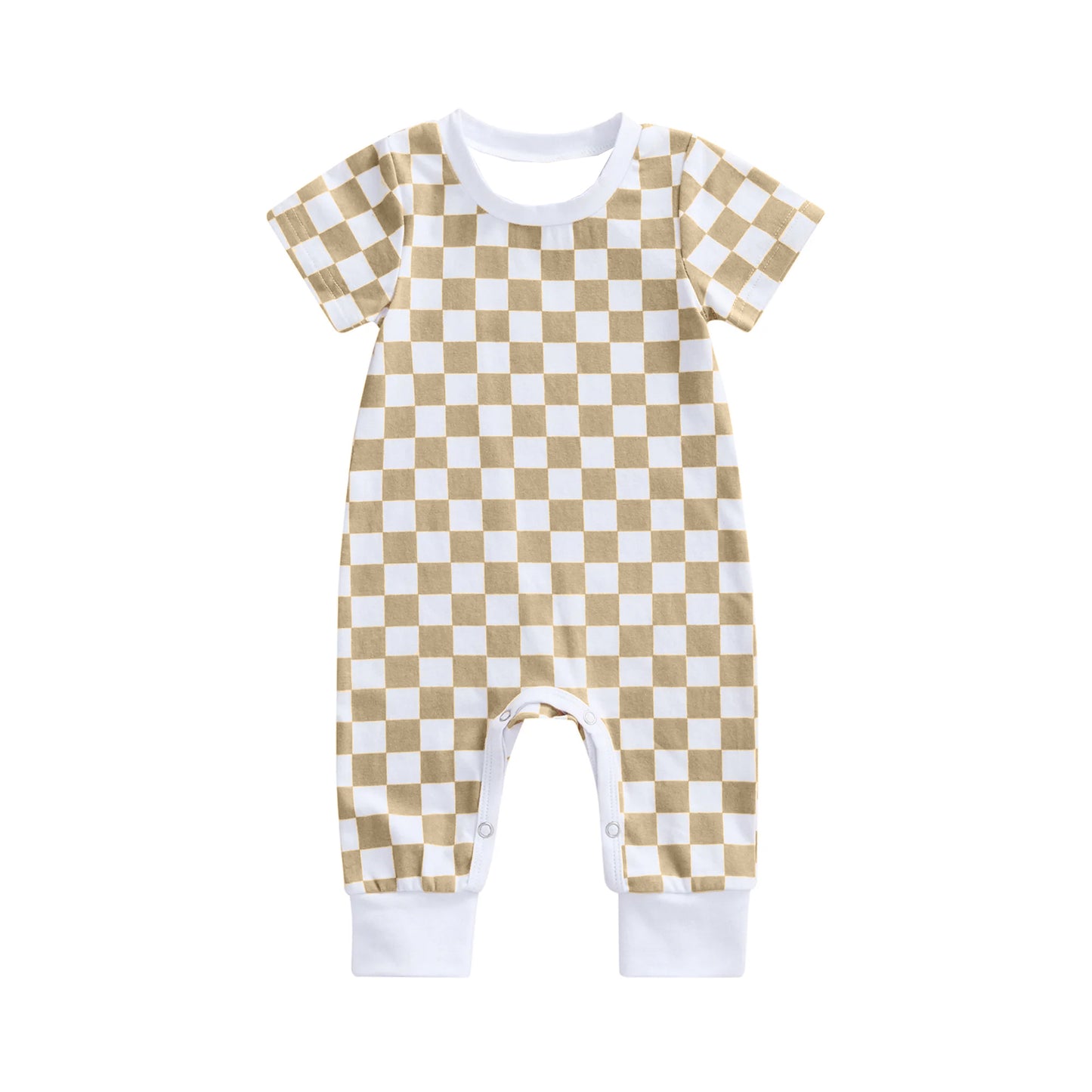 preorder SR2101 khaki checkered short sleeve boys romper