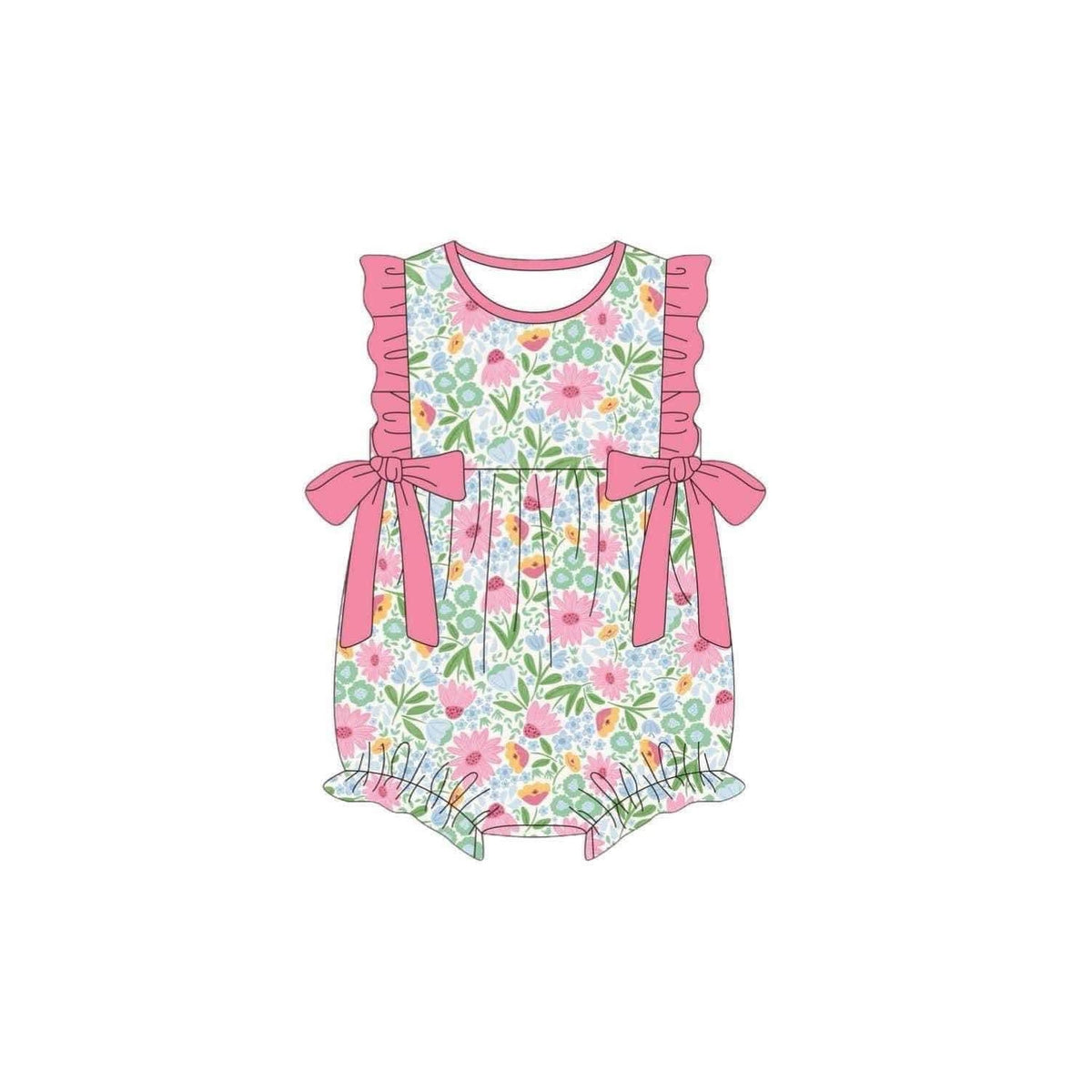 preorder SR2102 watercolor flowers bows sleeveless girls romper