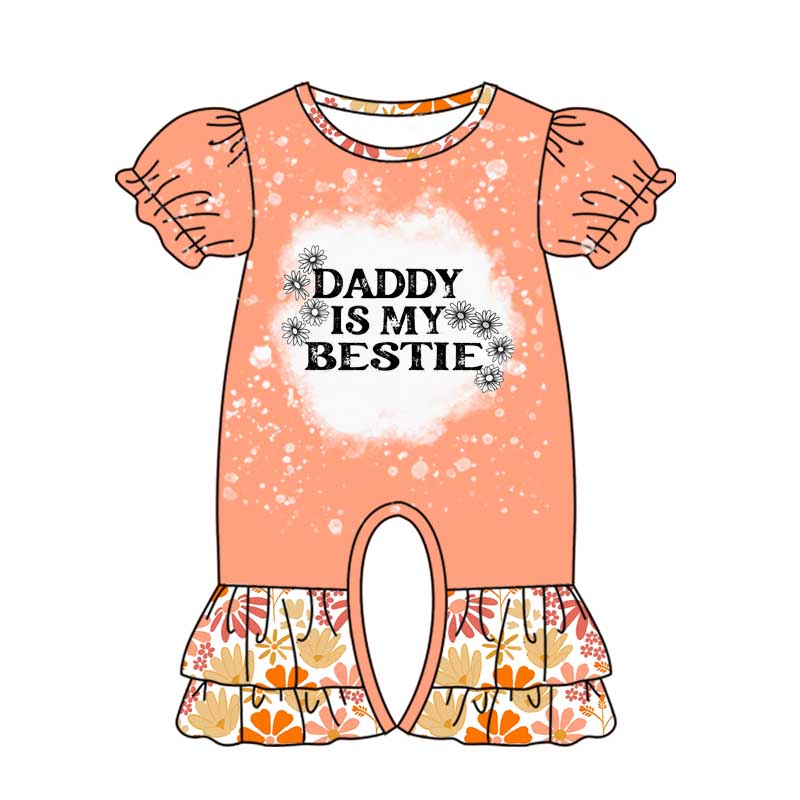 preorder SR2104 Daddy is my bestie orange flowers short sleeve girls romper
