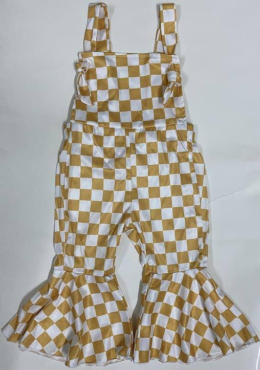preorder SR2112 khaki white checkered girls jumpsuits
