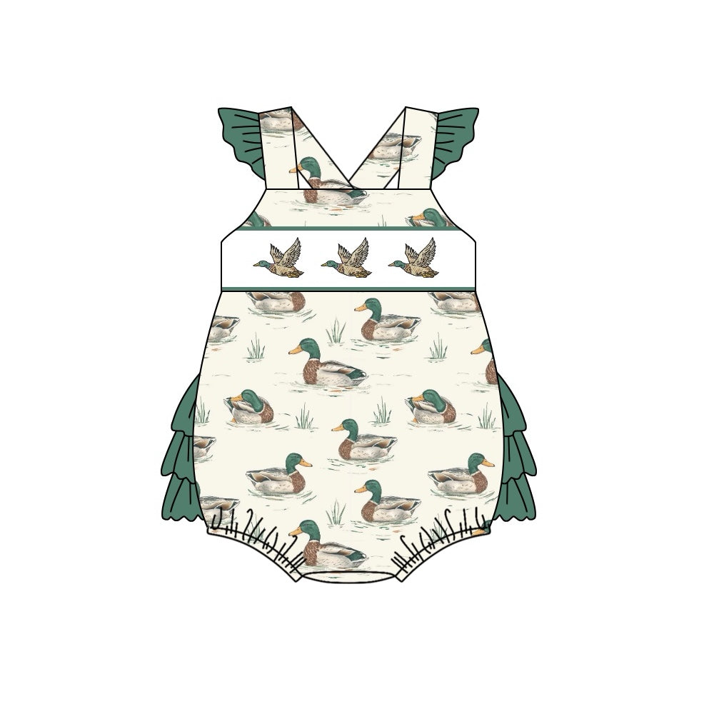 preorder SR2127 hunting season mallard duck green ruffles flutter sleeve girls romper