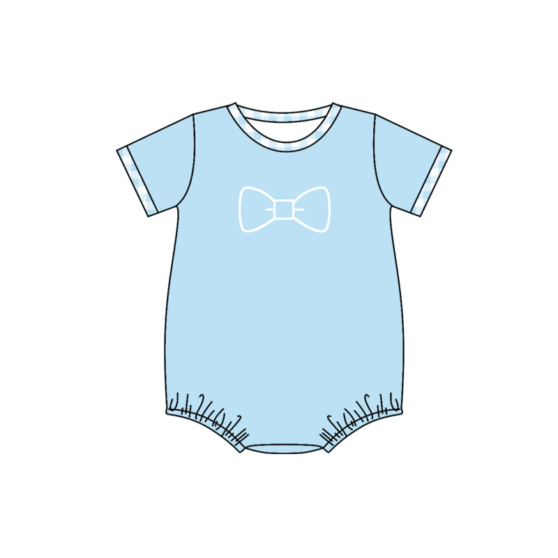 preorder SR2136 bow blue short sleeve boys romper