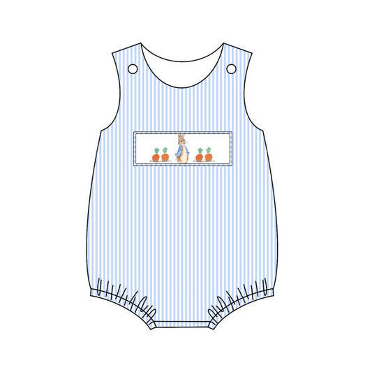 preorder SR2145 Easter bunny rabbit carrot blue striped sleeveless boys romper