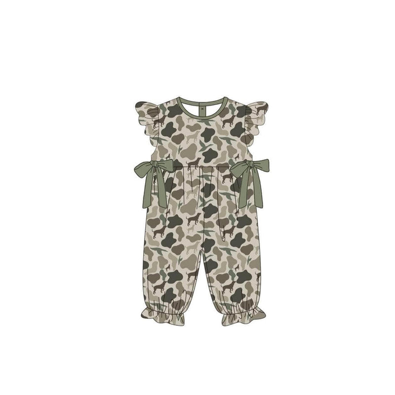 preorder SR2148 hunting camo duck camo dog green bows flutter sleeve girls romper