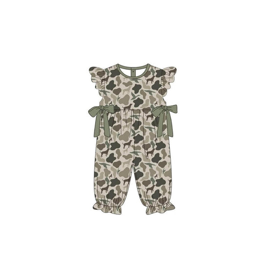preorder SR2148 hunting camo duck camo dog green bows flutter sleeve girls romper