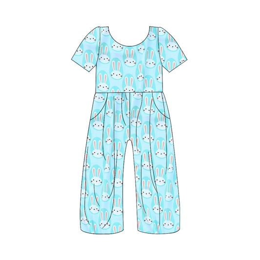 preorder SR2150 Easter rabbit bunny blue short sleeve girls jumpsuits