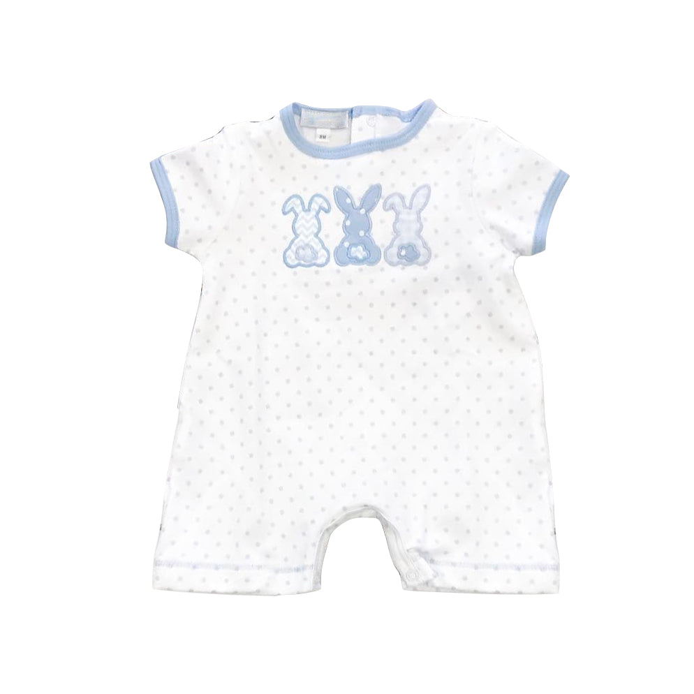 preorder SR2159 Easter bunny rabbit blue dot short sleeve boys romper